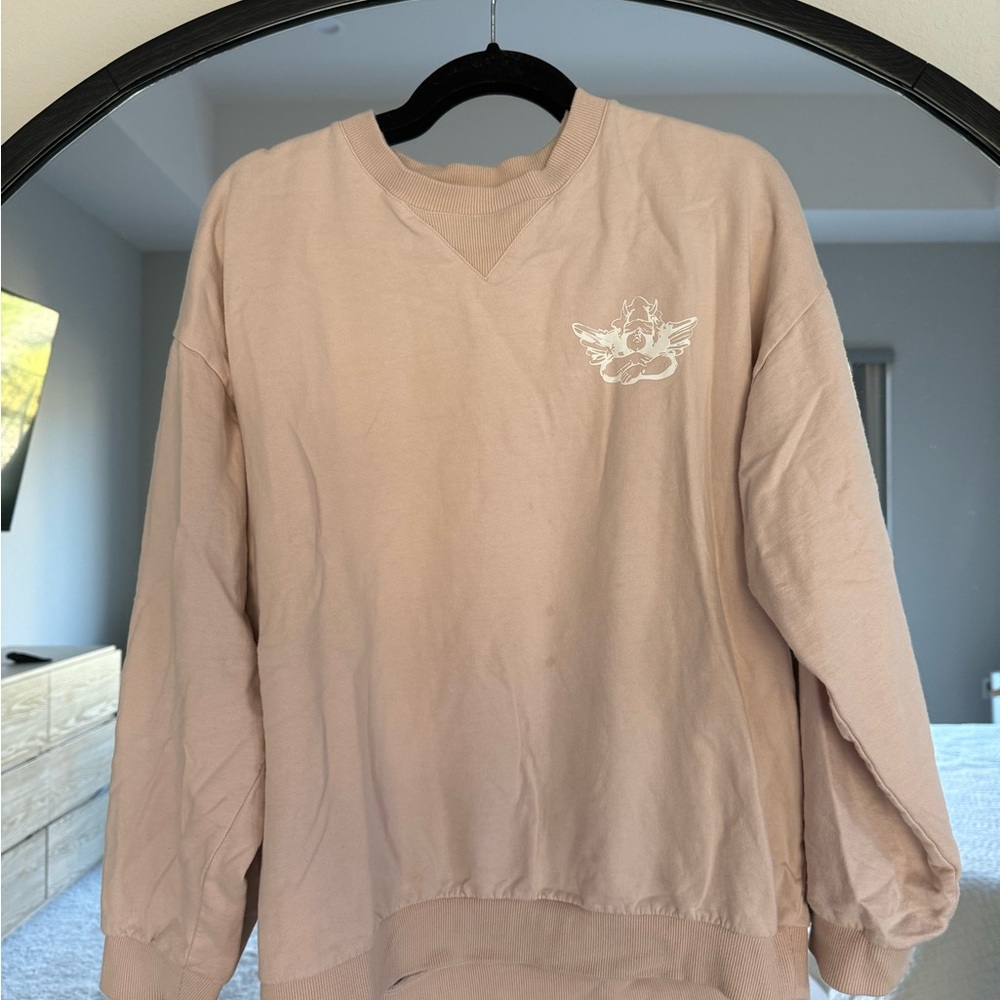Boys Lie Pinky Beige Crewneck Sweater with Embroidered Design